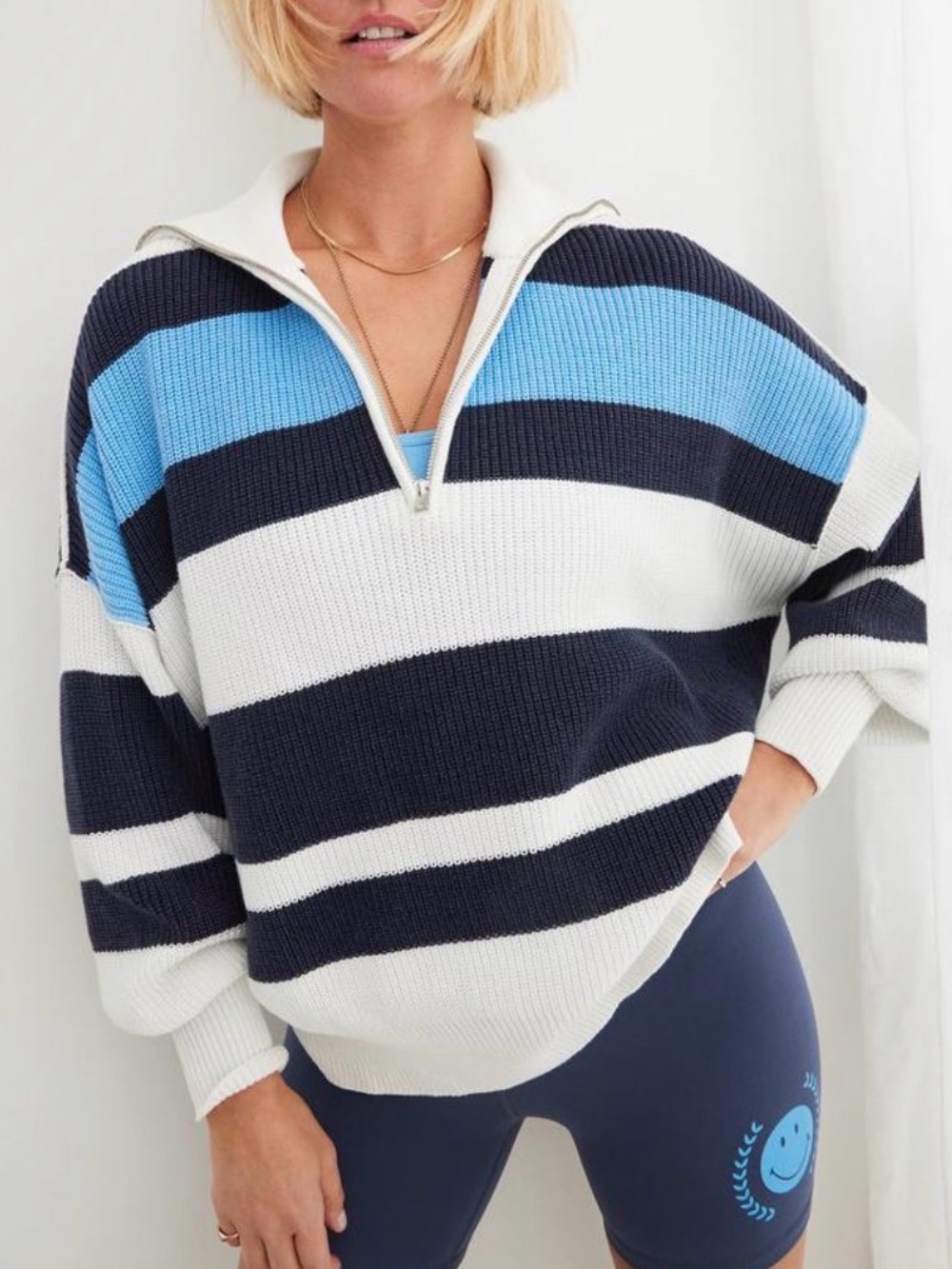 Aerie Oversized Striped Half-Zip Sweater NWT size small